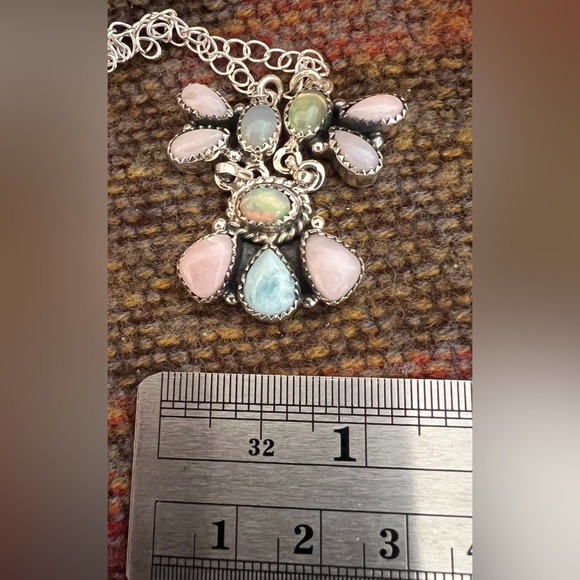 ❤️ Ethiopian Opal, Larimar, Natural Pink Opal 19” Adj Necklace 925 Navajo 14.3gm - Picture 17 of 17